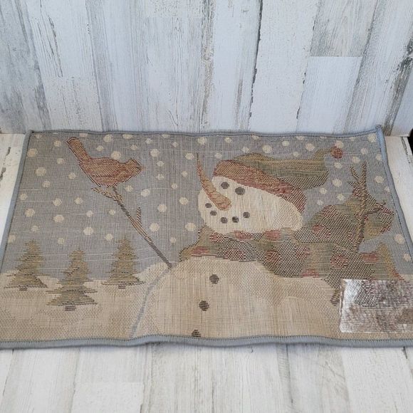 Snowman red Cardinals snow rug mat xmas decor - Picture 9 of 13